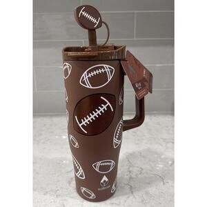FALL FOOTBALL Glitter Bling 40oz Steel Travel Tumbler Cup & Straw w/ Cap NEW